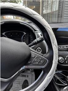 1pc Diamond Leather Glossy Universal Car Steering Wheel Cover 15 Inch - Black/White/Pink - Multicolor - View 6