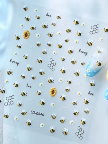 1pc 5D Embossed Bee Nail Art Sticker, Cute Daisy Nail Art Sticker, Self-Adhesive Nail Art Supplies, Suitable For DIY Nail Decoration - Multicolor - View 11
