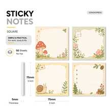 2/4 Packs (200 Sheets Total) Square Self-Adhesive Sticky Notes, Suitable For School, Office, Home - Cute Mushroom, Snail, Rabbit Garden Theme Sticky Memo Pads, Note Size 75x75mm (3x3 Inches), Can Be Used For Planner, Diary, Bulletin Board Reminders And Records - A - View 5