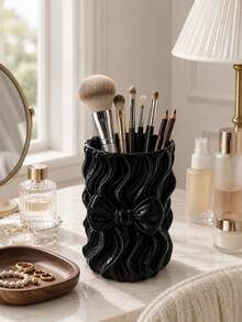1pc Pearl Shell Toothbrush Holder, Luxury High-End Bowknot Girl Makeup Brush Holder, Jewelry Box, Silk Pen Holder, Makeup Brush Bucket, Desktop Storage Box, Storage Bucket, Office Supplies Desktop Multi-Function Storage, Thank You Teacher, Birthday Gift - Multicolor - View 5