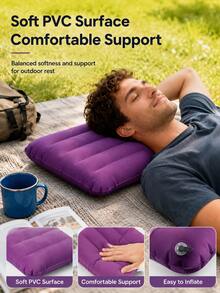 Minimalist Solid Color Rectangular Inflatable Pillow, Flocked Fabric, Lightweight Foldable Portable Outdoor Sleeping Pad, Suitable For Camping, Hiking, Beach, Picnic - Multicolor - View 3