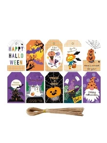 Set 41 buah Kantong Kertas Pembungkus Kado Halloween, Menampilkan Desain , Hantu, Kucing Hitam, dan Penyihir. Set Termasuk Kantong Kertas Halloween, Kartu, Klip, dan Tali. Sempurna untuk Halloween dan Pesta Halloween. - beraneka warna - View 8