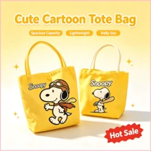 1pc Snoopy Printed Yellow Canvas Tote Bag, Large Capacity, Suitable For Travel, Shopping And Daily Use, Great Gift For Birthday, Valentine's Day, School And Graduation - Multicolor - View 2