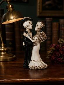 Gothic Skeleton Bride & Groom Wedding Decor, Resin Collectible Dancing Skeleton Statue, Day Of The Dead/Halloween Wedding Gift, Mexican Gothic Cemetery Style, Bookshelf & Desktop Ornament (Couple Set) 7.5x5x14.8cm - one-size - View 3