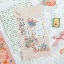 6pcs Cute Gold Foil Decorative Stickers, Fairy Tale Ocean Castle And Wind Stickers, Vintage Aesthetic Scrapbook Collage Stickers, First Day Of School - Multicolor - View 4