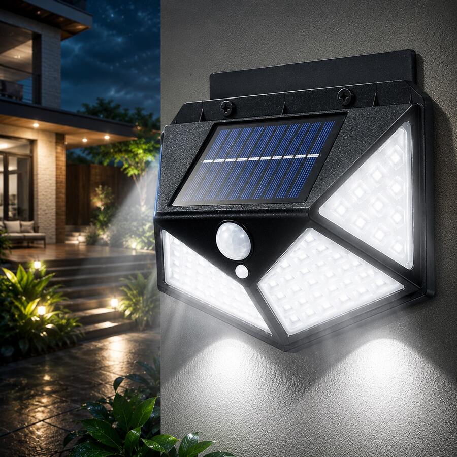 100 LED Solar Motion Sensor Wall Light, IP65 Waterproof, 3 Lighting Modes, 270° Wide Angle Magnetic Security Light For Garden, Patio, Fence, Garage & Yard
