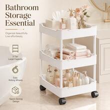 3-Tier Slim Rolling Storage Cart With 360° Swivel Wheels, Narrow Mobile Utility Organizer For Bathroom, Bedroom, Dorm, Kitchen And Laundry Room - White - View 2