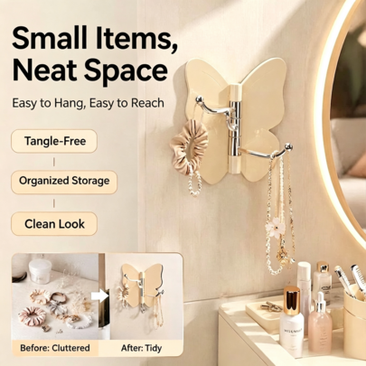 Cute Rotating Butterfly Self-Adhesive Wall-Mounted Storage Rack, 3-Hook Wall Organizer, Christmas Decoration, Autumn Wedding Decor, Birthday Home Ornament, Teacher Appreciation Gift, Suitable For Bedroom, Entryway, Bathroom And Various Room Decor