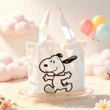 SNOOPY 1件可愛史努比帆布托特包，大容量休閒單肩包，適合上學、上班與送禮 - 彩色 - 查看 6