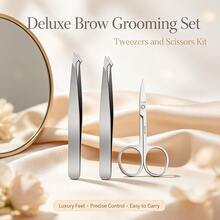 Smooth Surface Multi Tip Stainless Steel Eyebrow Tweezers Matched Eyebrow Scissors For Female Users Refine Eyebrows Tidy Brows Daily Household Cosmetic Brow Care Supply - 3PCS - View 2