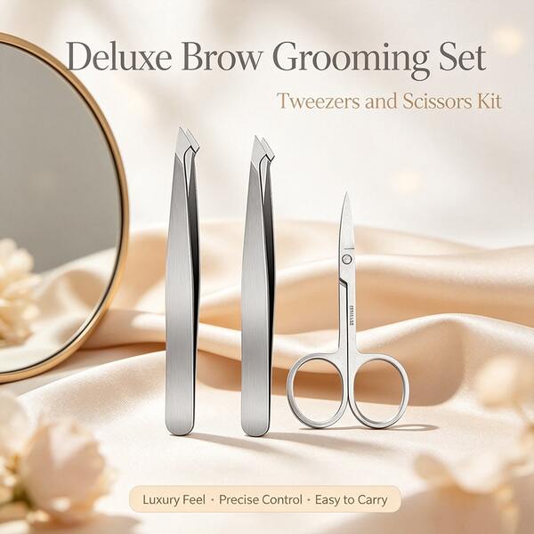 Smooth Surface Multi Tip Stainless Steel Eyebrow Tweezers Matched Eyebrow Scissors For Female Users Refine Eyebrows Tidy Brows Daily Household Cosmetic Brow Care Supply