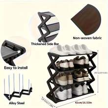 4-Tier Heavy Duty Black Shoe Rack, Stainless Steel Load-Bearing Tubes Space-Saving, Easy Assembly, Durable Design, Suitable For Entryway And Bedroom, Modern Fashionable Appearance, Multi-Layer Sneaker Storage With Plastic Shelves, Fashion Control - Multicolor - View 3