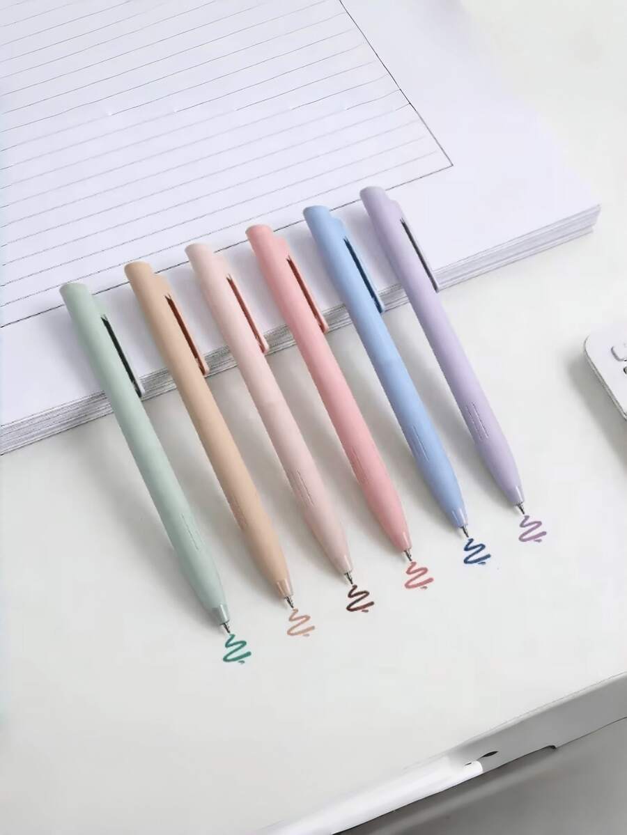 6Pcs Retractable Ballpoint Pen,Neutral Pen Set,0.5mm Fine Point Quick Dry Smooth Writing Pastel Ink Pens, Aesthetic Cute Journaling Note Taking School Office Stationery Supplies For Adult,Essential For Starting School And Office,Best Gift For Friend. - Ballpoint Pen - View 1