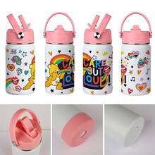 1pc 12oz Portable Leak-Proof Drop-Resistant With Handle Ring 304 Stainless Steel Straw Insulated Tumbler, Energetic Cute American Graffiti Style White Background Rainbow Heart Care Bears Full Print Pattern, Cylindrical Flip Lid Travel Cup, Long-Lasting Cold And Hot Retention, Car And Desk Water Cup, Student School Commute Birthday Valentine's Day Christmas Gift - Multicolor - View 7