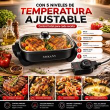 Sartén Eléctrico Profesional Sokany 6L, Ultraligero Y Portátil, Antiadherente Multifuncional De 1500W. Tapa De Vidrio Tipo Horno, Temperatura Ajustable, Ideal Para Cocinar Freír, Hervir Y Más Negro - Tipo de Enchufe A Japonés (100V) - Ver 5
