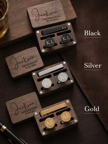 Custom Text Cufflinks Set For Men,Custom Text Cufflinks, Personalized Cufflinks With Wooden Box,Personalized Cuff Links Gift For Groom Husband,Gift For Her/ HimIdeal Gifts For Him Boyfriend, Family, Friends - Multicolor - View 4