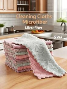 1/3/5 piezas Paños de limpieza de mezcla de poliéster multicolor antiadherentes y absorbentes, adecuados para cocina, baño, limpieza del hogar - Multicolor - Ver 10