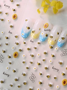 1pc 5D Embossed Bee Nail Art Sticker, Cute Daisy Nail Art Sticker, Self-Adhesive Nail Art Supplies, Suitable For DIY Nail Decoration - Multicolor - View 3