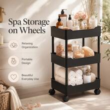3-Tier Slim Rolling Storage Cart With 360° Swivel Wheels, Narrow Mobile Utility Organizer For Bathroom, Bedroom, Dorm, Kitchen And Laundry Room - Black - View 6