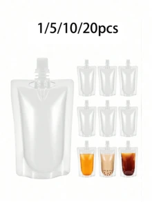 1/5/10/20個可重複使用飲料袋，300ml防漏直立式果汁袋，透明可補充飲料儲存袋，適用於咖啡、奶昔、牛奶、冷熱飲，戶外旅行便攜飲料容器 - 彩色 - 查看 1