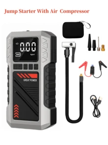 Bộ kích bình ắc quy ô tô hạng nặng 2026 | Bơm lốp điện tử 180PSI, Bộ dụng cụ khởi động khẩn cấp đa chức năng cho ô tô, Dòng điện cực đại 8000A, Dây cáp và kẹp ắc quy 12V, Đèn pin LED 3 chế độ với chức năng SOS - nguồn khởi động khẩn cấp - Xem 16