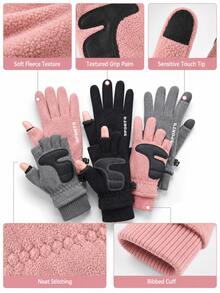 Winter Fleece Touchscreen Gloves, Unisex, Windproof, Waterproof, Warm, Non-Slip Grip, Suitable For Driving, Cycling, Commuting And Outdoor Activities - Multicolor - View 3