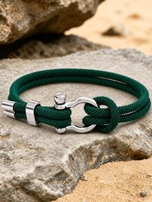 1 Piece Of Men's Nautical Braided Rope Bracelet, Horseshoe Buckle Lock Design, Suitable For Daily Wear, Beach Vacation Wear, Gift For Boyfriend - Horseshoe Buckle Bracelet - View 14