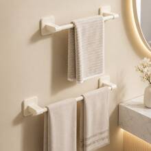 1pc Cream White No-Drill Towel Bar, Adhesive Wall Mounted Bathroom Towel Rack, 30-50cm Modern Storage Organizer For Hand Towels - Grey - View 10