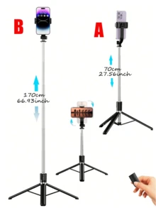 Bluetooth Selfie Stick Tripod With LED Fill Light - Portable Extendable Phone Stand With Remote Control, 360° Rotation For Video Recording, Vlog, Zoom, And Live Streaming - 1pc Pink Stand (96cm) - View 7