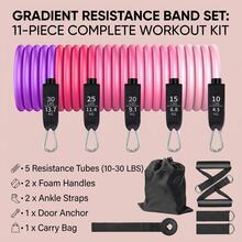 5-Level Resistance Band Set With Handles, Stackable Fitness Band Kit, Includes Door Anchor And Ankle Straps, Suitable For Home Gym, Muscle Shaping, Strength Training, Yoga And Stretching - Multicolor - View 3