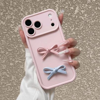 Macaron Sweet Girl Style Solid Color Phone Case, Soft Matte TPU Soft Shell Full Coverage Lens Frame With Contrast Color 3D Fabric Bow Decoration, Ins Fresh Gentle Girly Style, DIY Accessories, Compatible With Apple 17/17 Pro/17 Pro Max, 16/15/14/13/12/Pro/Pro Max, All Series - Apple Phone Case, Phone Case, A55 5G, S24 Ultra Phone Case, Apple 13 Phone Case