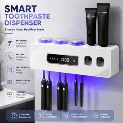 Automatic Toothpaste Dispenser, Rechargeable Toothbrush Holders For Bathrooms, 3 Cups Electric Toothbrush Holder Wall Mounted With Toothpaste Dispenser Bathroom Decor