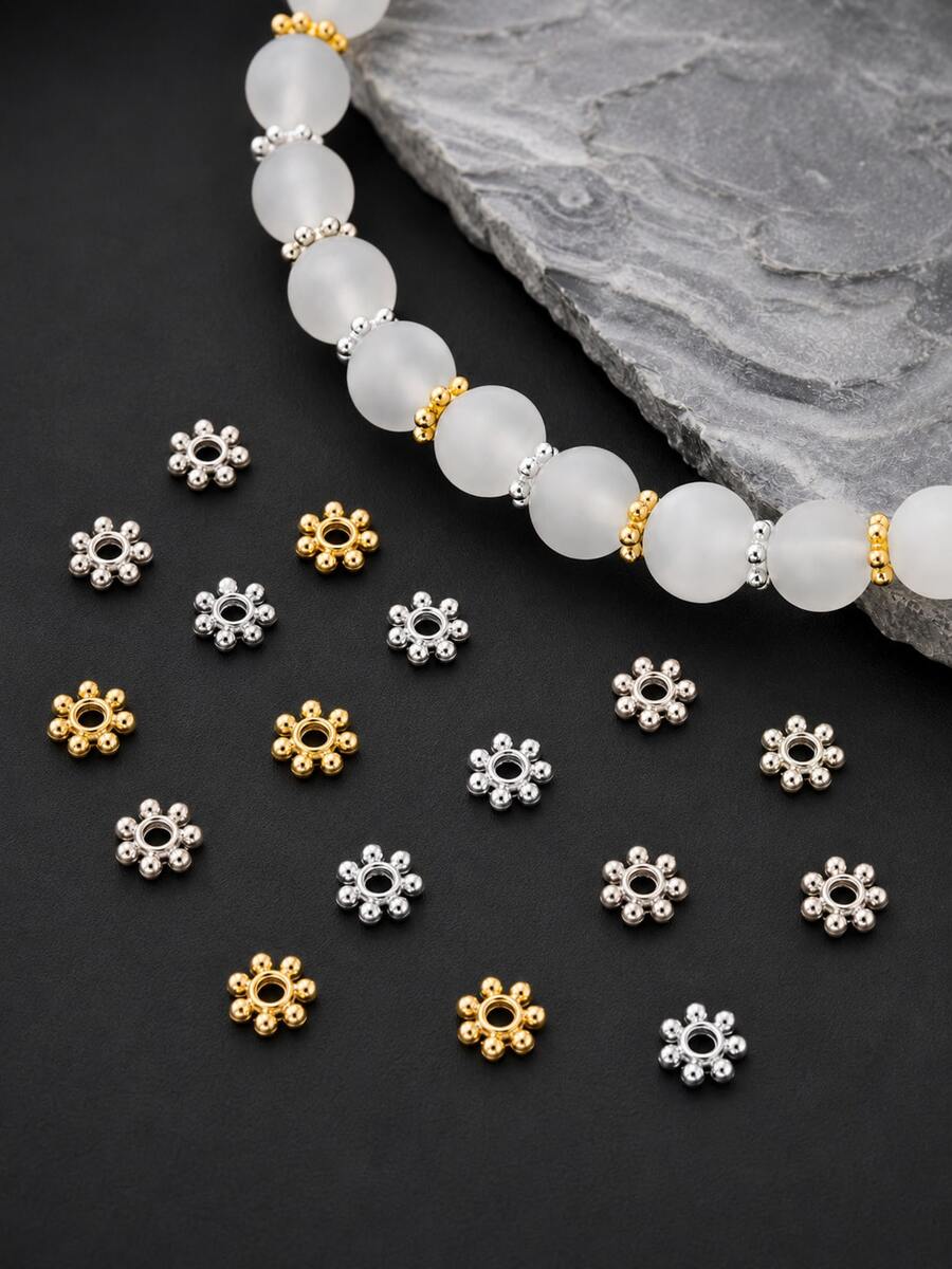 100顆 4mm 時尚合金小花扁平隔珠 DIY 項鍊珠寶手工製作套件 - 4mm雪花片 - 查看 1