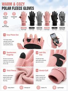 Winter Fleece Touchscreen Gloves, Unisex, Windproof, Waterproof, Warm, Non-Slip Grip, Suitable For Driving, Cycling, Commuting And Outdoor Activities - Multicolor - View 9