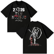 Camiseta negra oversize unisex de , modelo 2X026 XO, con estampado frontal y trasero, la portada del álbum y la firma en la parte delantera, la frase en japonés "XO Liquid Metal" e - Negro - Ver 1