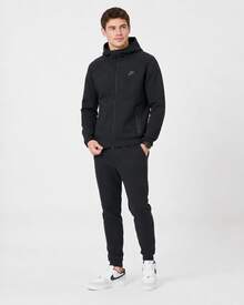 Nike Men's Solid Color Logo Hoodie Jacket - 黑色 - 查看 5