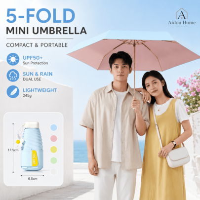 女款 5 折迷你傘，輕便便攜旅行傘，UPF50+ 防紫外線，輕量防曬雨傘，附可愛雛菊吊飾