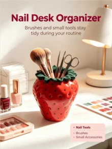 1pc Strawberry Shaped Multifunctional Desktop Storage Box, Cute Multi-Scene Storage Cup, Makeup Brush Holder, Pen Holder And Mini Vase, Suitable For Vanity, Bedroom, Office Desk, Japanese Cute Style Desktop Decor, Home Decoration Girl Gift - Multicolor - View 6