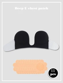 1 Conjunto de Sutiã Adesivo Invisível com Levantamento Sem Fio para Mulheres, 1 Peça Sutiã Adesivo em Formato de U Profundo + 10 Peças Almofadas Florais Descartáveis, Suporte de Seios Sem Costura, Adequado para Vestidos de Festa, Encontros, Viagens e Uso Casual - Multicolorido - Visão 11