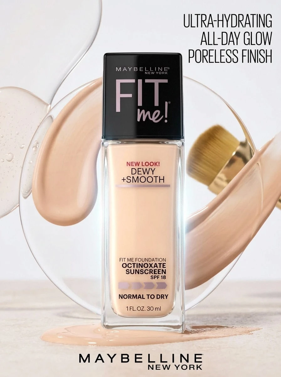 Maybelline Fit Me 柔润水润粉底液 102 Fair Porcelain 1盎司/30毫升 - 102 Fair Porcelain - 查看 1