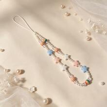 1pc Rainbow Striped Beaded Macaron Star Cute Short Phone Lanyard INS Cream Style Phone Charm Earphone Case Camera Strap Bag Accessory - Color - View 3