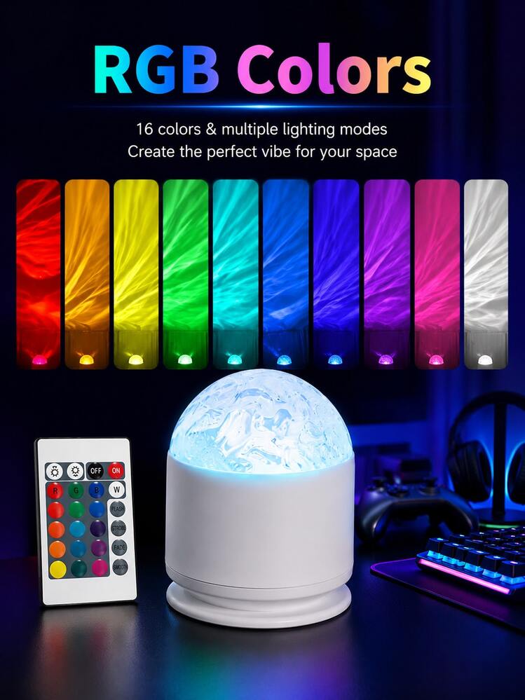 1件/2件 LED 漣漪波紋效果投影燈，附遙控器，可調色，臥室夜燈投影燈，家庭劇院浪漫氛圍天花板投影燈，多場景裝飾投影燈，適用節日場合 - 彩色 - 查看 5