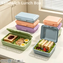 Reusable Sandwich Lunch Box 350ml/600ml, Flip‑Top Buckle Food Container, Food‑Grade PP, Microwave Friendly Portable Meal Box, Plastic Food Box For Work Travel Daily Use Christmas Halloween Party Kitchen Accessories - View 1