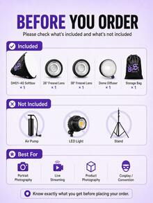Bussi DH01-40 40cm Inflatable Parabolic Softbox Kit With FM Fresnel Lens Adapter, 26°/38° Lenses And Spherical Diffuser, 30s Quick Inflation, Compatible With ML Series LED Lights, Portable Foldable Softbox Accessory For Portrait, Live Streaming And Product Photography - View 11