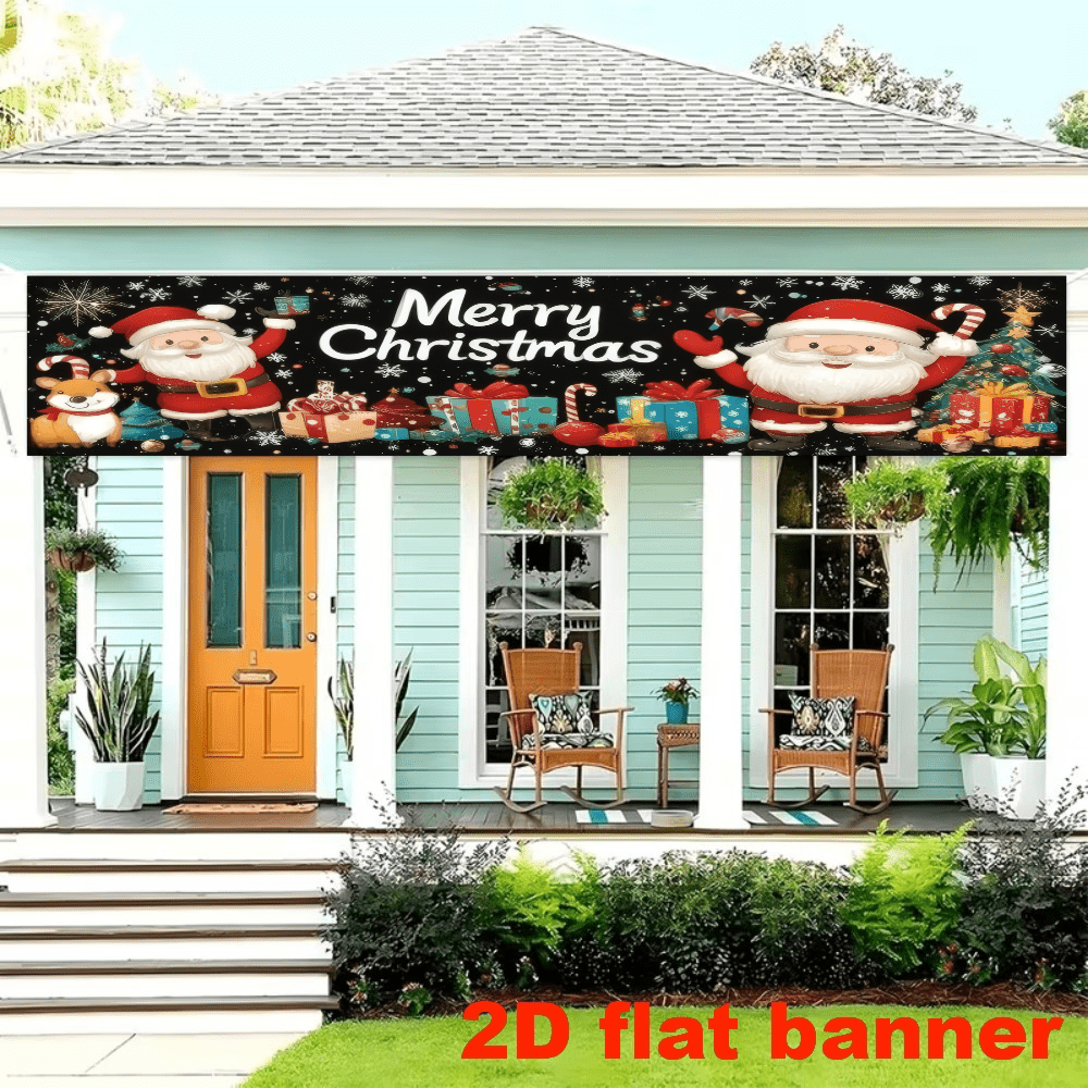 2D Plane - 1 Piece Of 2D Flag Christmas-Themed Banner Background, Featuring Santa Claus, Gift Boxes, Christmas Tree, Puppy And Snowflakes. No Power Supply Required.