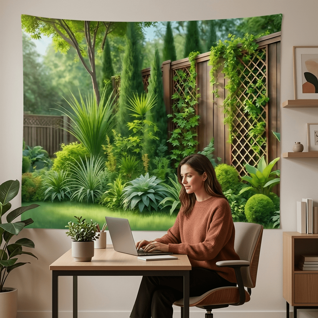 1 pieza Tela de fondo impresa plana 2D, decoración de pared con plantas trepadoras de jardín, decoración de pared para sala de estar, dormitorio, oficina, hogar, decoración de fiesta al aire libre, regalo festivo, sin electricidad requerida, plana 2D