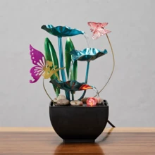 Small Butterfly Water Fountain Desktop Decor, Iron Art Water Feature, Wealth-Attracting Ornament For Living Room, Bedroom, Wedding Anniversary Decoration - 888 - View 1