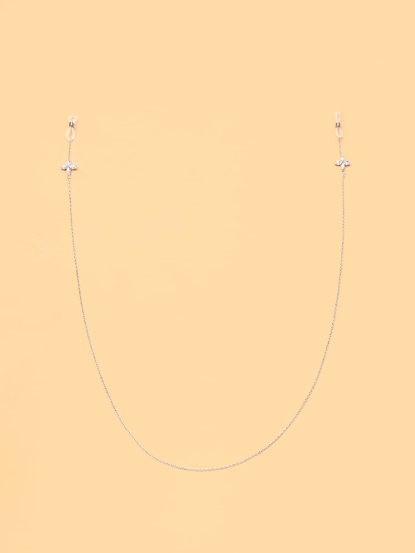 outingfit 1pc Fashion Floral Chain Eyeglass Chain, Anti-Slip Hanging Chain Accessory For Women - Silver - View 2