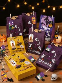 Set 41 buah Kantong Kertas Pembungkus Kado Halloween, Menampilkan Desain , Hantu, Kucing Hitam, dan Penyihir. Set Termasuk Kantong Kertas Halloween, Kartu, Klip, dan Tali. Sempurna untuk Halloween dan Pesta Halloween. - beraneka warna - View 6