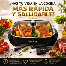 Sartén Eléctrico Profesional Sokany 6L, Ultraligero Y Portátil, Antiadherente Multifuncional De 1500W. Tapa De Vidrio Tipo Horno, Temperatura Ajustable, Ideal Para Cocinar Freír, Hervir Y Más Negro - Tipo de Enchufe A Japonés (100V) - Ver 1